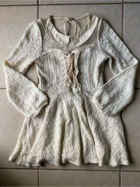 LIZ LISA Lolita Cream Lace-Up Knit Sweater Dress with Peter Pan Collar Japan